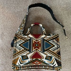 Zara fabric multi color tote with strap